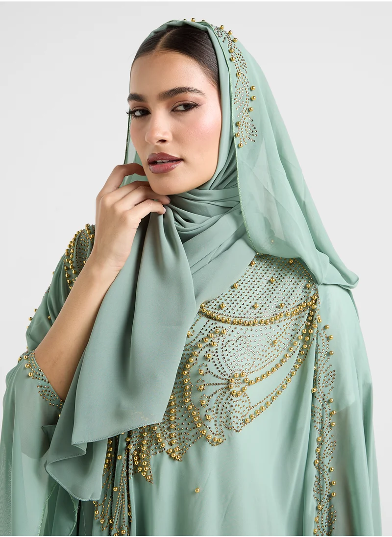 Khizana Embellished Detail Abaya With Hood