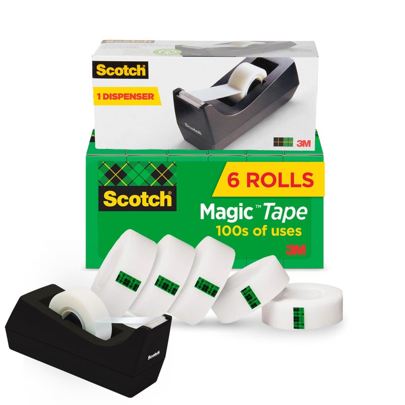 Scotch Magic Tape, 6 Rolls with Dispenser, Numerous Applications, Invisible, Engineered for Repairing, 3/4 x 1000 Inches, Boxed (810K6C38) - Image 1