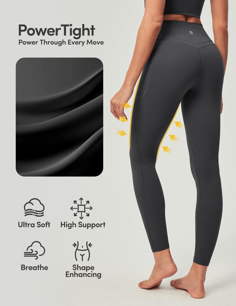 IUGA Compression Leggings with Pockets for Women Tummy Control Leggings No Front Seam Workout High Waist Yoga Pants,Ink Gray - Image 3