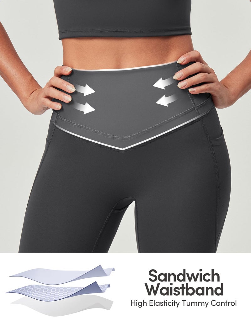 IUGA Compression Leggings with Pockets for Women Tummy Control Leggings No Front Seam Workout High Waist Yoga Pants,Ink Gray - Image 4