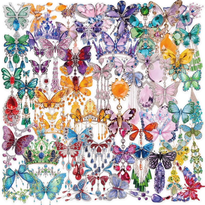 PIGBIT 50Pcs Gem Butterfly Scrapbook Stickers â€“ Crystal Butterfly Clear Stickers for Journaling, Scrapbooking, Laptop, Art Crafts - Image 1