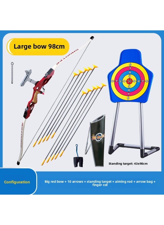 Children's Day Gift Sucker Bow And Arrow Archery Toy Suit Parent-Child Competitive Shooting Outdoor Group Building Recurve Bow-Color:F Big Red Bow 10 Arrows  - Image 1