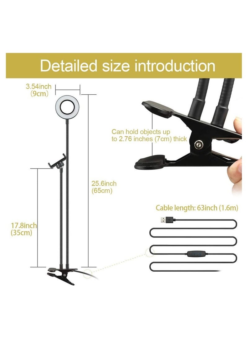 Selfie Ring Light with Cell Phone Holder Stand for Live Stream & Makeup,LED Camera Light with Lazy Bracket for Video/Photography, Desk Lamp for Bedroom, Office, Kitchen - Image 2
