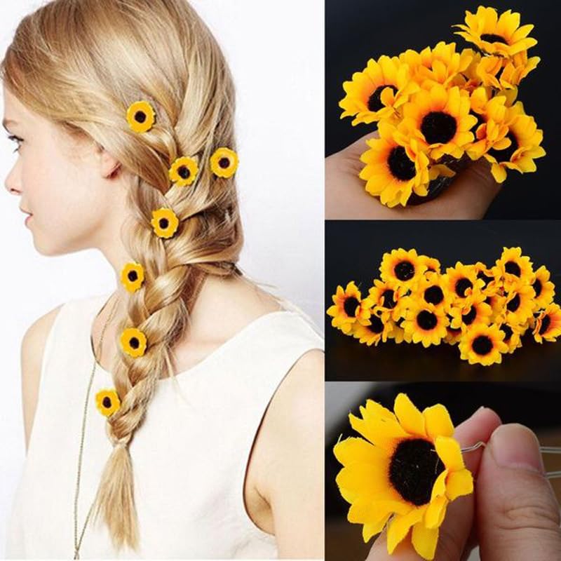 10 Pieces Flower Hair Pins Hair Fork Clips for Women Girls Bridal Bridesmaids Ponytail Hair Accessories Floral Hairpins Headpieces for Hawaiian Party Wedding Beach Festival Yellow