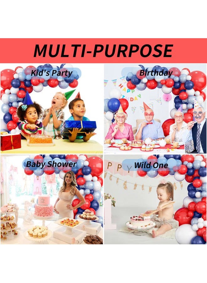 Isndare - Red Blue White Balloons Arch Garland for Baseball Party Decorations Labor Nautical Balloons Navy Pearl Light Blue Latex Balloon for Superhero Birthday Britain Sporting 4th of July Independence Day - Image 1