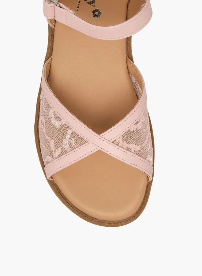 Little Missy PINK Girls Lace Detail Hook & Loop Sandals for Women | Best Price UAE