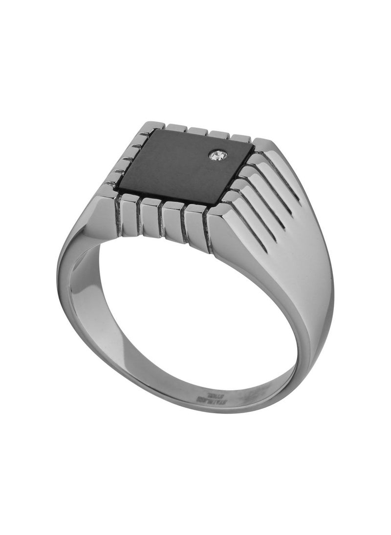 غاي لاروش خاتم غي لاروش من الستانلس ستيل بطلاء أيون أسود للرجال ، فضي واسود ، Sz 62 ، 4TX004AV-62 - Image 2