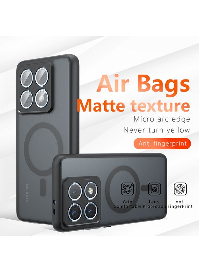 Magnetic Case for Xiaomi 14T Pro 5G, Anti-Fingerprints, Anti-Fall Drop Protection, Frosted Armor Back Cover Airbag Shockproof TPU Bumper Matte Transparent Cover for Xiaomi 14T Pro 5G (Black)  - Image 1