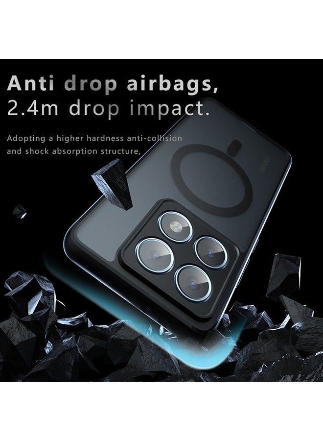 Magnetic Case for Xiaomi 14T Pro 5G, Anti-Fingerprints, Anti-Fall Drop Protection, Frosted Armor Back Cover Airbag Shockproof TPU Bumper Matte Transparent Cover for Xiaomi 14T Pro 5G (Black)  - Image 2
