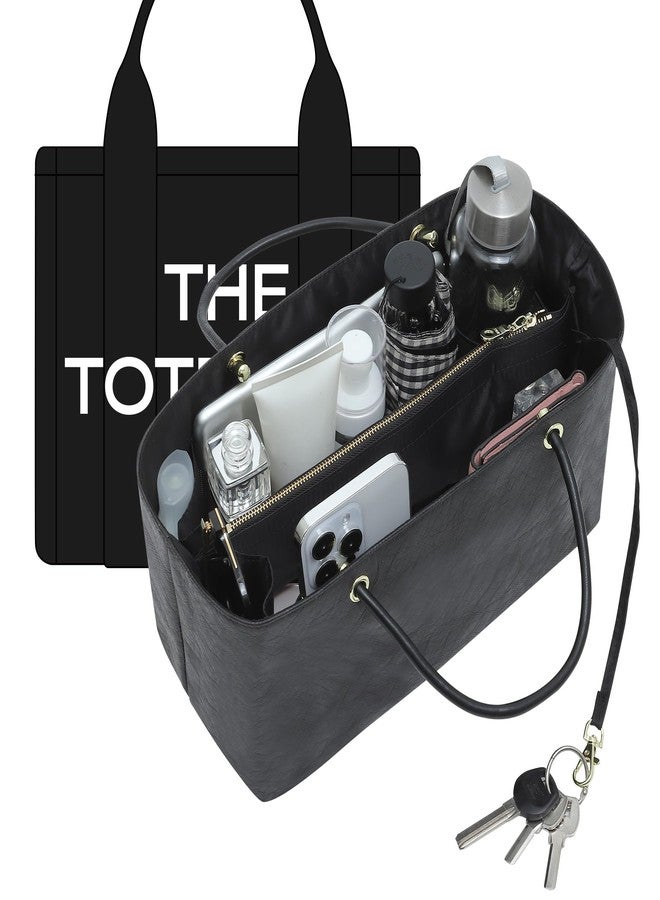 Doxo Purse Organizer Insert Compatiable with Medium Tote Bag, Lightweight YKK Zipper Tote Organizer with Handle/Elastic Cup Holder/Key Leash, 16 Pockets Bags Divider Shaper, Black/M - Image 1