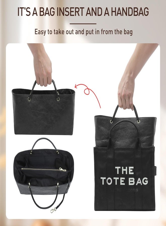 Doxo Purse Organizer Insert Compatiable with Medium Tote Bag, Lightweight YKK Zipper Tote Organizer with Handle/Elastic Cup Holder/Key Leash, 16 Pockets Bags Divider Shaper, Black/M - Image 5