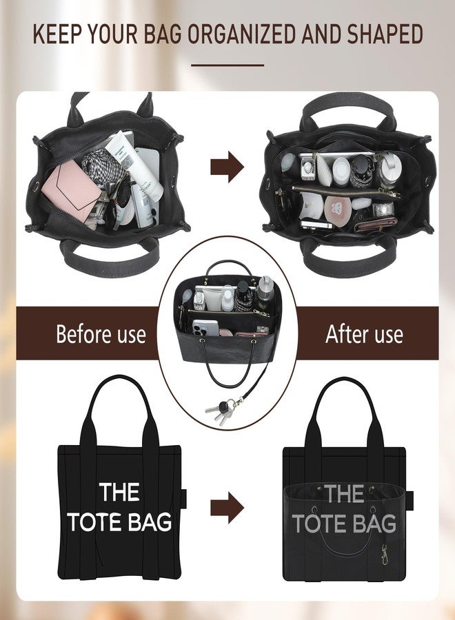 Doxo Purse Organizer Insert Compatiable with Medium Tote Bag, Lightweight YKK Zipper Tote Organizer with Handle/Elastic Cup Holder/Key Leash, 16 Pockets Bags Divider Shaper, Black/M - Image 3