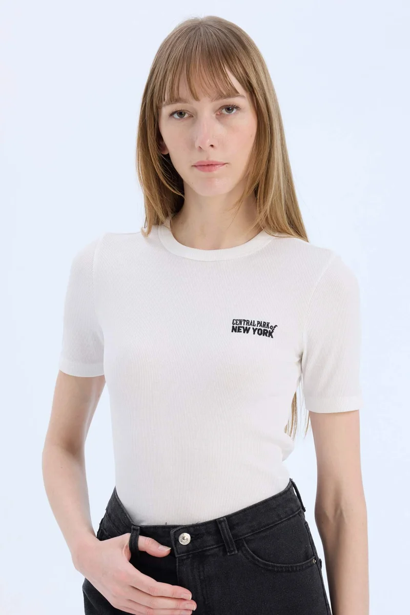 ديفاكتو Slim Fit Crew Neck Printed Casual T-Shirt