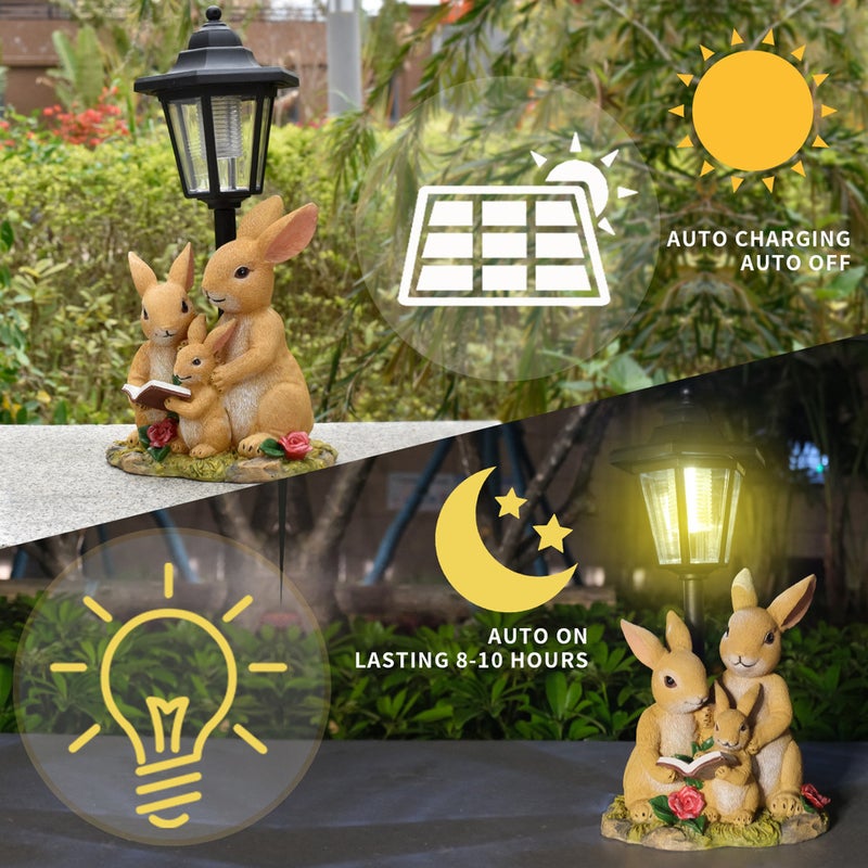 Three Member Rabbit Family Resin Solar Outdoor Light Animal Statue for Garden Path Decor - Image 4