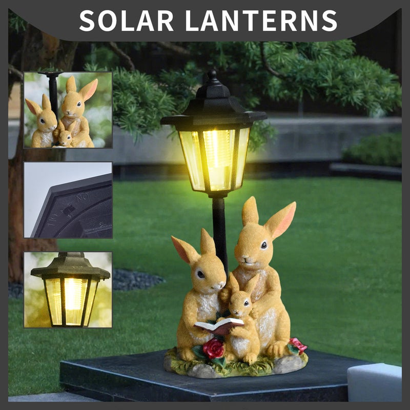 Three Member Rabbit Family Resin Solar Outdoor Light Animal Statue for Garden Path Decor - Image 2
