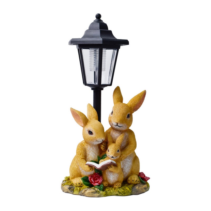 Three Member Rabbit Family Resin Solar Outdoor Light Animal Statue for Garden Path Decor - Image 5