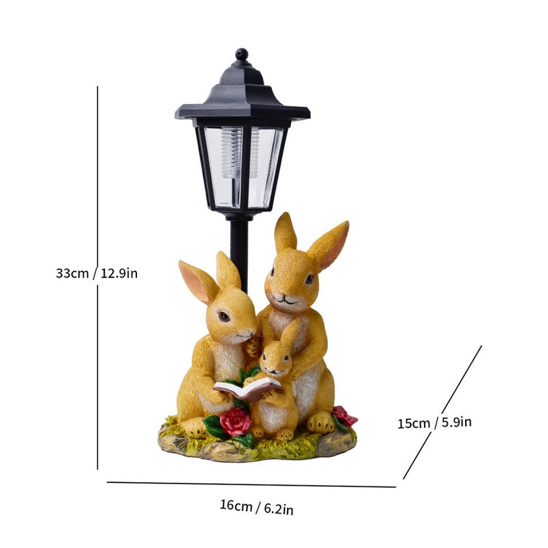 Three Member Rabbit Family Resin Solar Outdoor Light Animal Statue for Garden Path Decor - Image 1