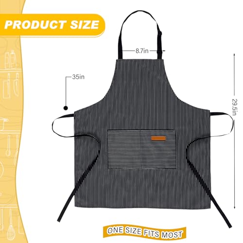 Handepo 4 Pcs Kitchen Aprons with Pockets Adjustable Waterproof Cotton Aprons Striped Apron for Women Men Chef Gift for DadNarrow StripesBlack - Image 3