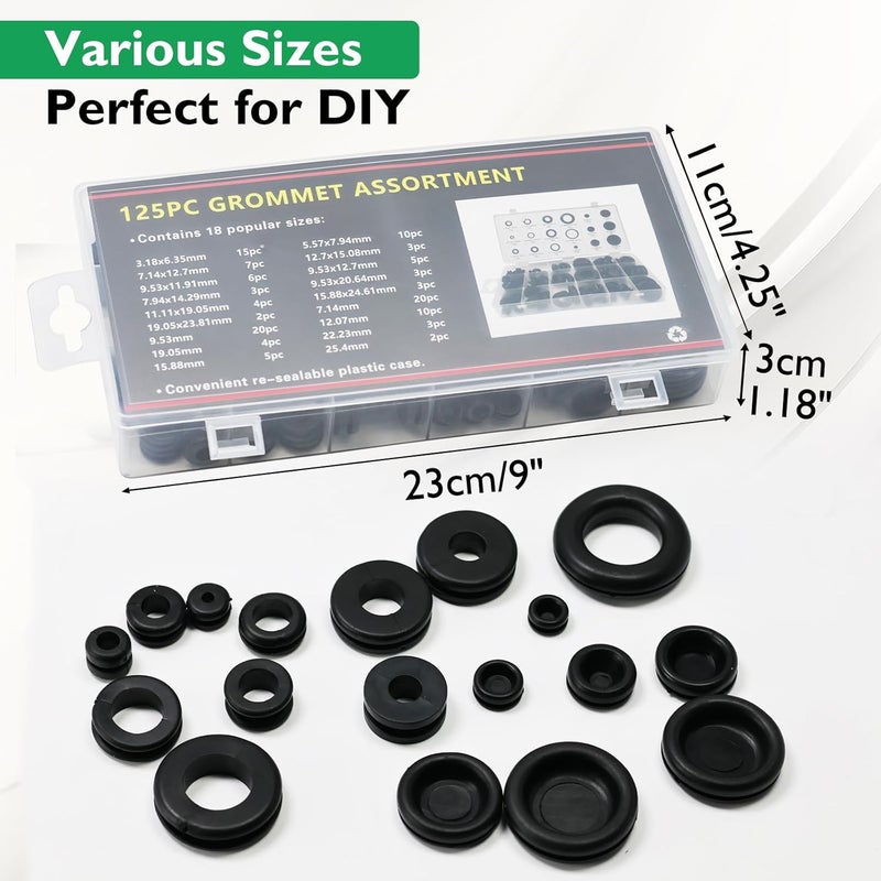 EASYEAH Store 125PCS 18 Sizes Rubber Grommet Kit, Rubber Plugs for Round Holes, Firewall Wire Cable Hole Grommet for Automotive, Industrial, Home 1/4 5/16 1/2 7/32 3/8 9/16 5/16 5/8 3/4 7/8 15/16 21/32 1 - Image 4
