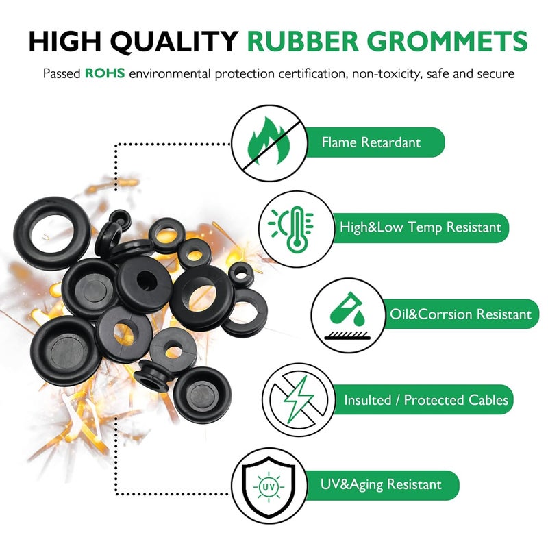 EASYEAH Store 125PCS 18 Sizes Rubber Grommet Kit, Rubber Plugs for Round Holes, Firewall Wire Cable Hole Grommet for Automotive, Industrial, Home 1/4 5/16 1/2 7/32 3/8 9/16 5/16 5/8 3/4 7/8 15/16 21/32 1 - Image 2