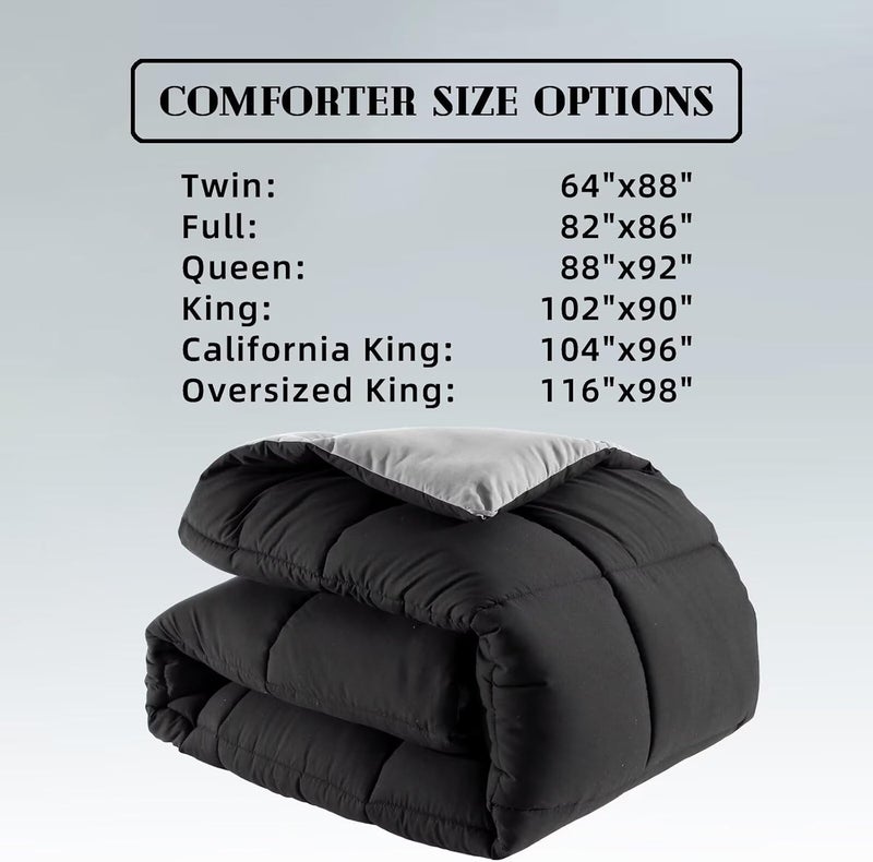 DOWNCOOL Comforter King Size, Reversible Duvet Insert,Black/Grey All Season Blanket, Lightweight Quilt, Down Alternative Hotel Comforter with Corner Tabs (Black/Gray, King 102x90 Inches) - Image 5