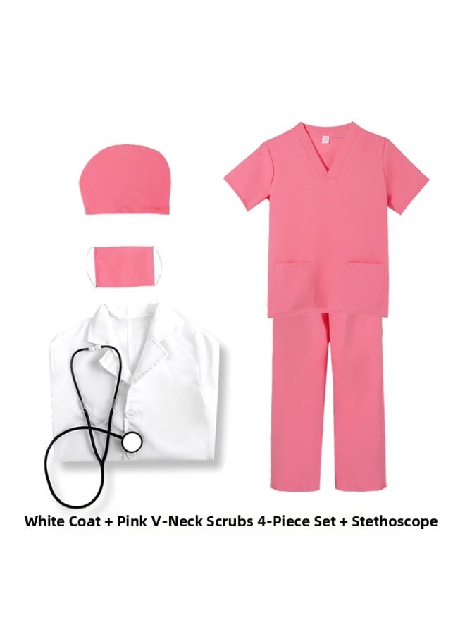 JAYATO 6 Pcs Doctor Costume Kit with Rich Accessories, Doctor-themed Pretend Play Playset, Nurse Uniform Playset with Stethoscope and Other Tools, Suitable for Cosplay, Themed Parties and Family Game Pink Birthday Gift for Girls, 110cm - Image 2