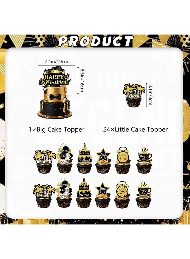50 PCS Retirement Party Balloon Set, Cupcake Plugs, Black Gold Balloon, Flag Set, Retirement Theme, Suitable for Adult Parties and Other Decorations - Image 2