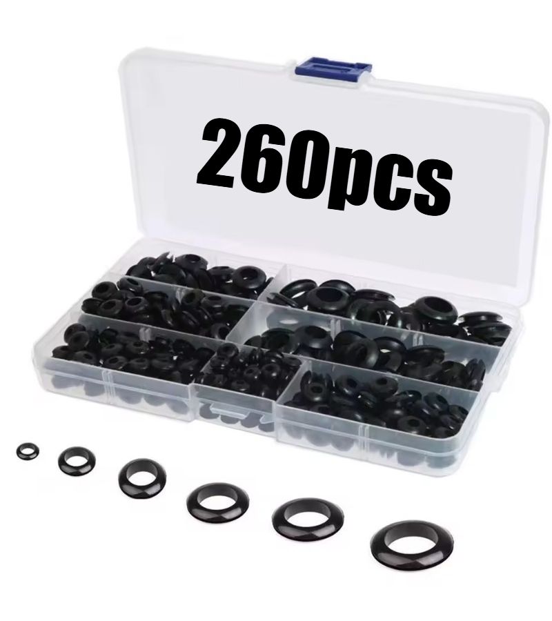 260 Black Rubber Grommets Double Sided Cable Seals With Storage Box - Image 4