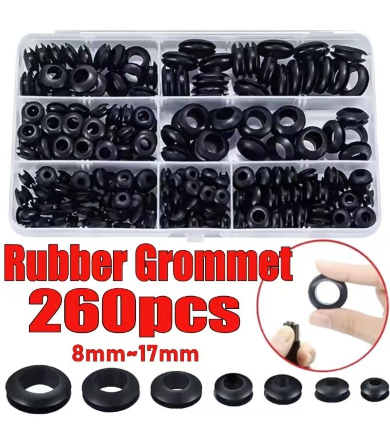 260 Black Rubber Grommets Double Sided Cable Seals With Storage Box - Image 2