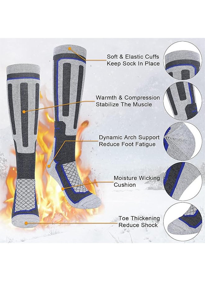 RATSAW - 2 Pairs Mens Thermal Ski Socks Winter Warm Knee High Cycling Sports Socks 9-12 Anti Blister Cushioned Snow Boot Socks for Skiing Snowboard Trekking Hiking - Image 1