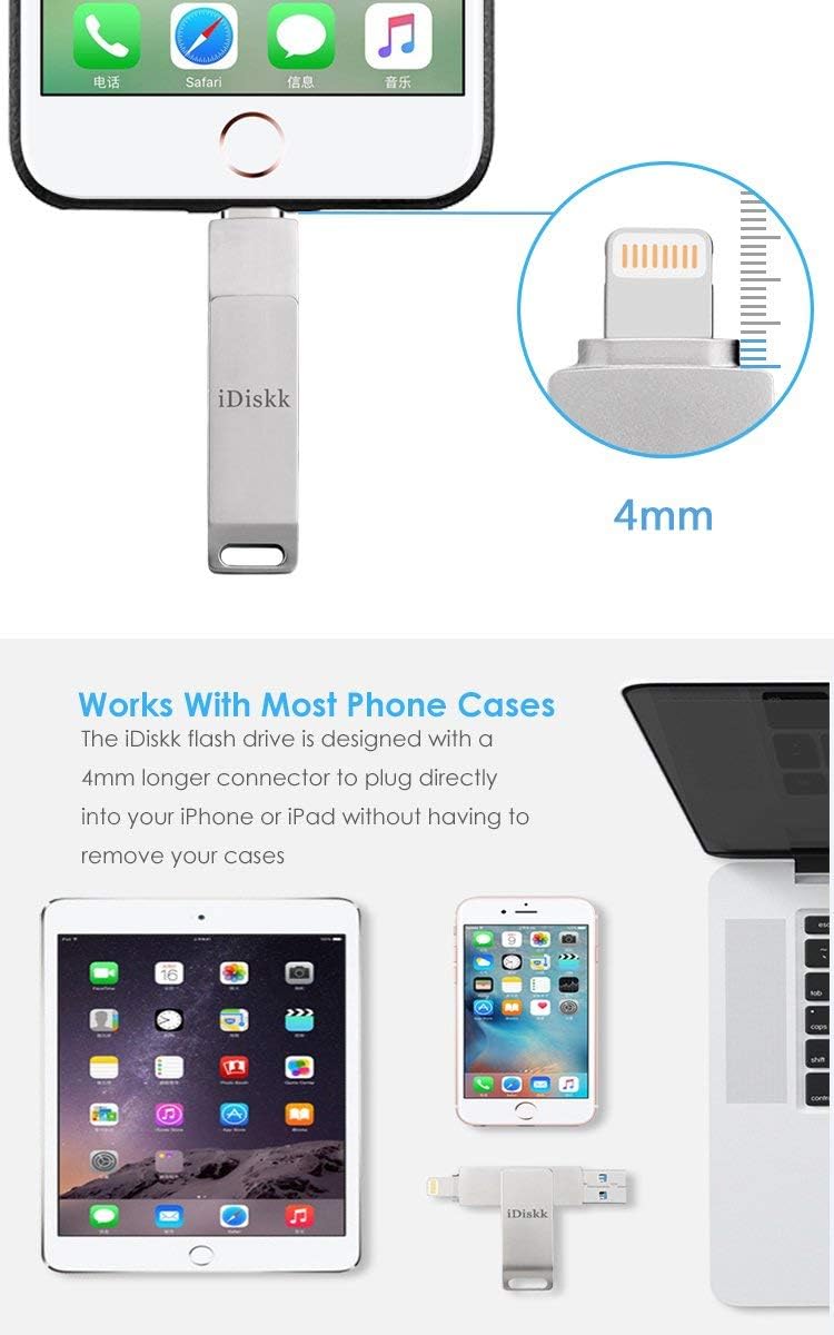 آيديسك iOS MFi معتمد 64GB عصا فلاش صور متنقلة لأيفون (14/13/12/12 برو/12 برو ماكس/11/11 برو/XR/X) عصا ذاكرة تخزين صور خارجي لأيباد وماك بوك/لابتوب/كمبيوتر شخصي - Image 4