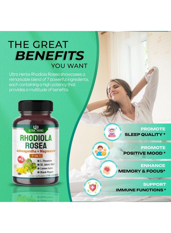 ULTRA HERBS مكمل روديولا روزيا مدعوم بالأشواغاندا والمغنيسيوم وL-ثيانين وعشبة سانت جون وبلسم الليمون - يدعم المزاج وجودة النوم والتركيز الذهني | 150 كبسولة - Image 4