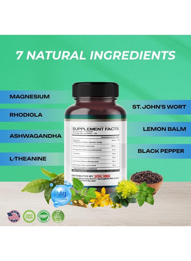 ULTRA HERBS مكمل روديولا روزيا مدعوم بالأشواغاندا والمغنيسيوم وL-ثيانين وعشبة سانت جون وبلسم الليمون - يدعم المزاج وجودة النوم والتركيز الذهني | 150 كبسولة - Image 3