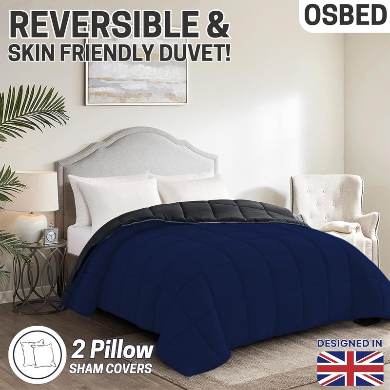 OSBED Premium Comforter Set with Cooling Bed Comforter & 2 Pillow Shams - Black/Navy, 200 x 200cm - Image 4