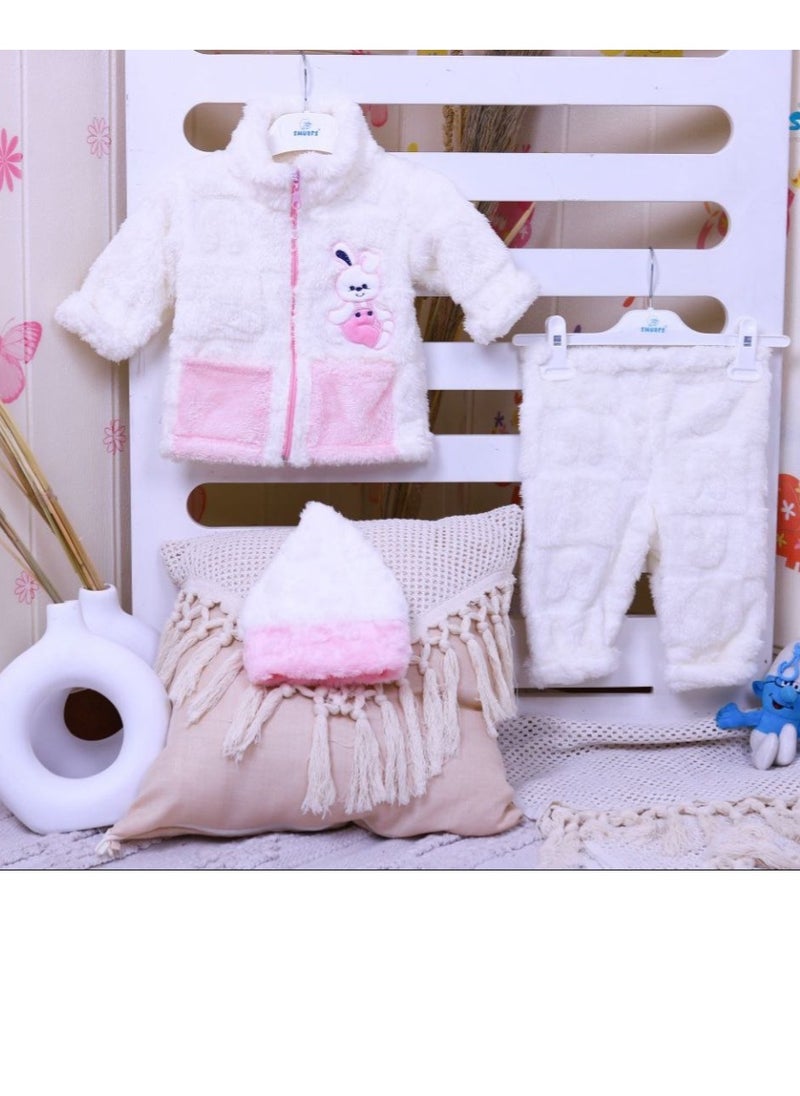 Generic - baby fur set, High warm , white color, to ensure high warmth for your child, size from birth to 6 months - Image 1