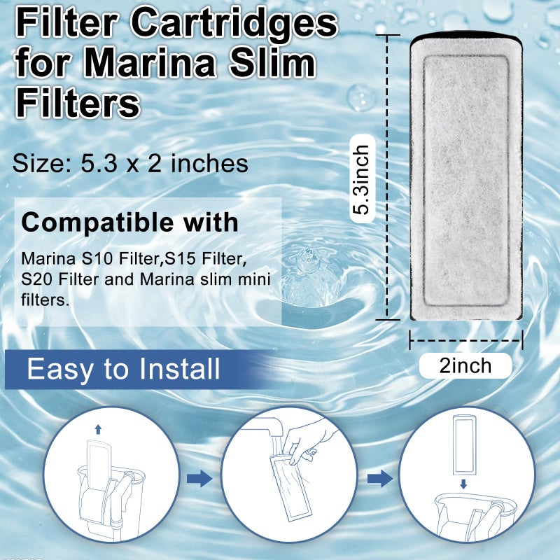 Pryitier 16 Pack Filter Cartridge for Marina Slim Filter S10/S15/S20, Replacement Fish Tank Cartridges with Ceramic for All Three Marina Slim Model - Image 3