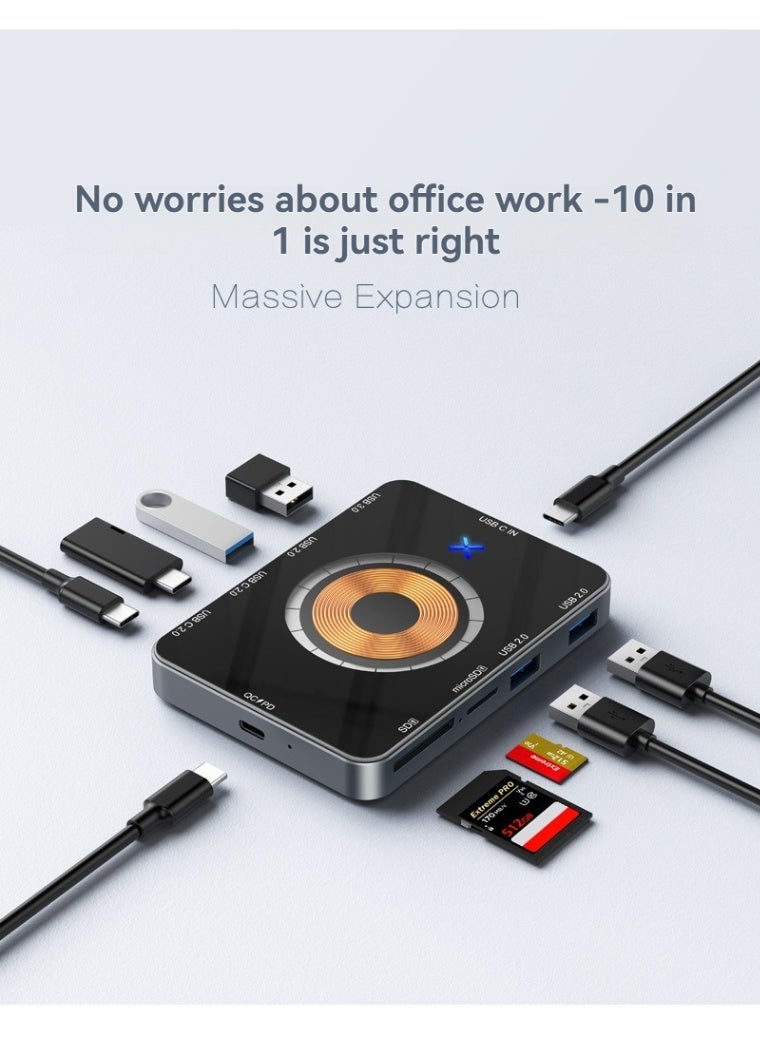 عام Typec تمديد قفص الاتهام 15W اللاسلكية شحن سريع Hub3.0 عشرة في واحد المزدوج رئيس الكمبيوتر الناقل التسلسلي العام مقسم سماعة لاسلكية شحن - Image 2
