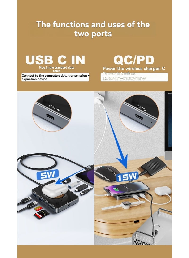 عام Typec تمديد قفص الاتهام 15W اللاسلكية شحن سريع Hub3.0 عشرة في واحد المزدوج رئيس الكمبيوتر الناقل التسلسلي العام مقسم سماعة لاسلكية شحن - Image 3