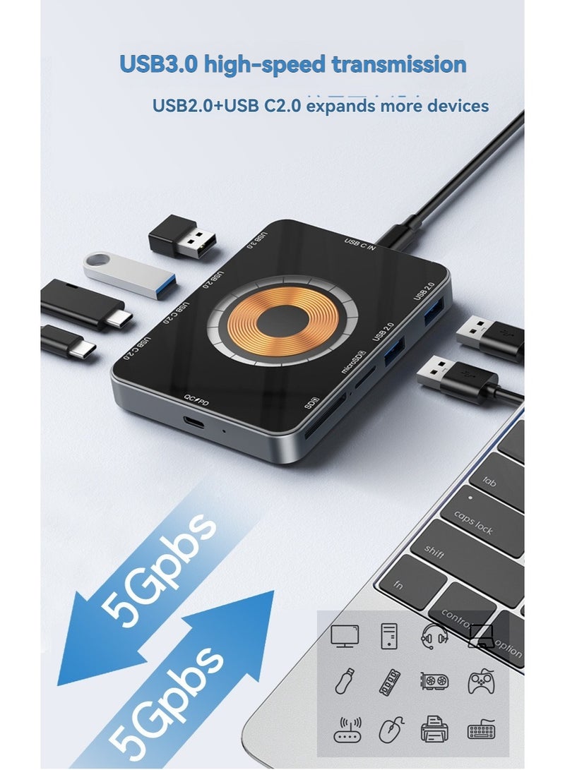 عام Typec تمديد قفص الاتهام 15W اللاسلكية شحن سريع Hub3.0 عشرة في واحد المزدوج رئيس الكمبيوتر الناقل التسلسلي العام مقسم سماعة لاسلكية شحن - Image 5