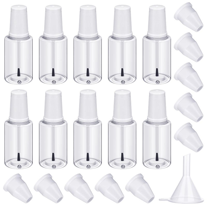 Irenare 10 Pcs Refillable Empty Nail Polish Bottles with Brush Mixing Marble Conservation Insert and Brush Top Plastic Nail Polish Container Clear 30 ml