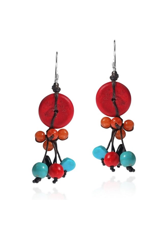 AeraVida Handmade Red Coral And Reconstructed Turquoise Donut Natural Multicolored Stone Showers Earrings For Women | Natural Stones Accessories  - Image 1