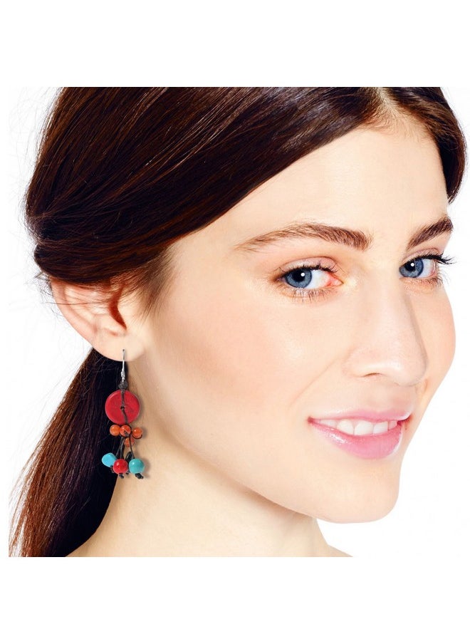 AeraVida Handmade Red Coral And Reconstructed Turquoise Donut Natural Multicolored Stone Showers Earrings For Women | Natural Stones Accessories  - Image 5