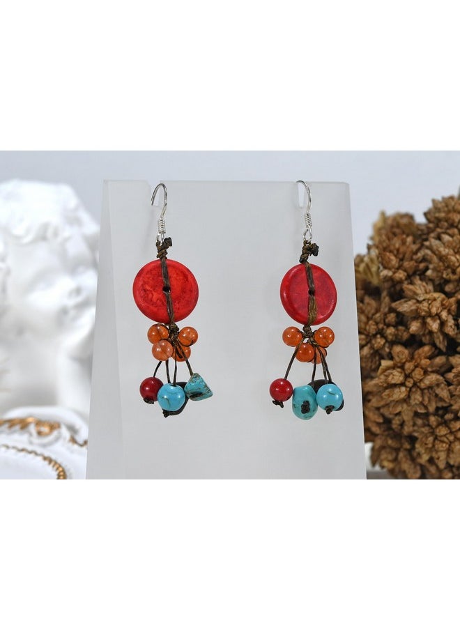 AeraVida Handmade Red Coral And Reconstructed Turquoise Donut Natural Multicolored Stone Showers Earrings For Women | Natural Stones Accessories  - Image 4