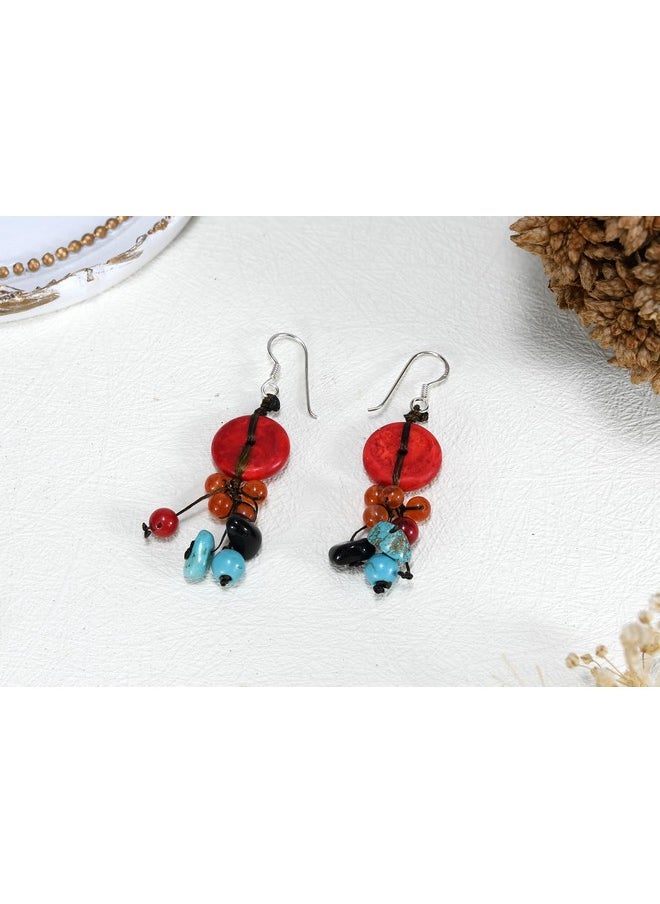 AeraVida Handmade Red Coral And Reconstructed Turquoise Donut Natural Multicolored Stone Showers Earrings For Women | Natural Stones Accessories  - Image 2