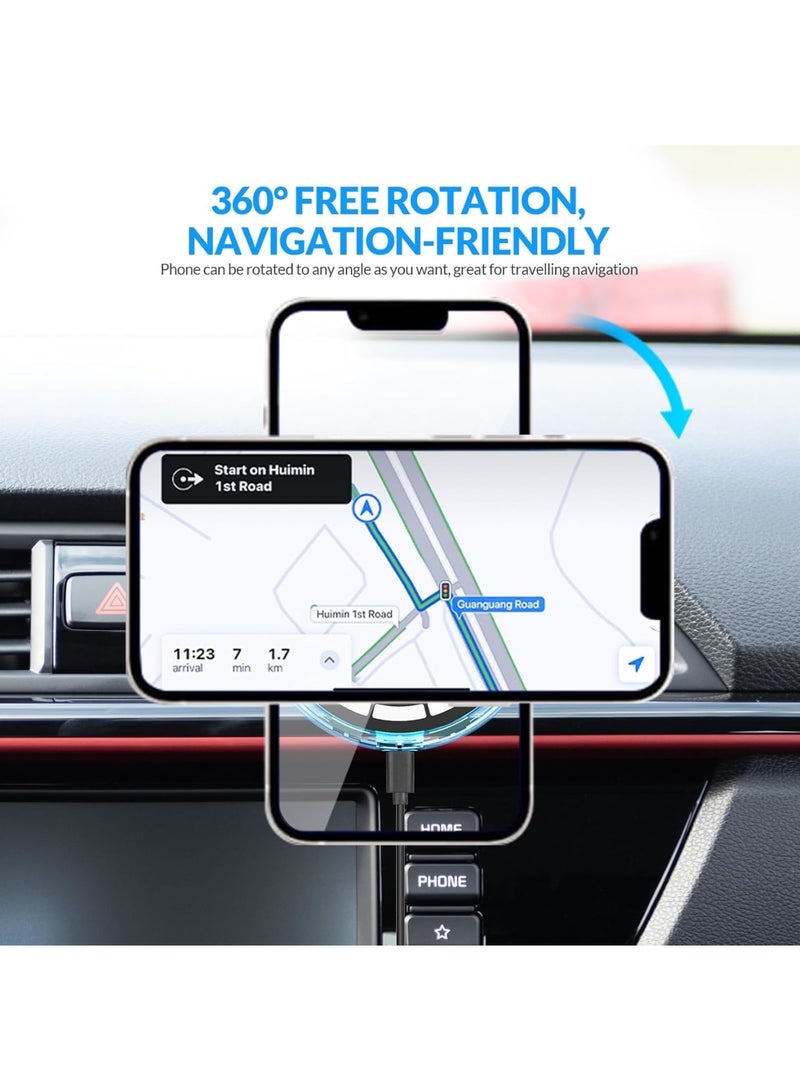 Barakah Magnetic Car Wireless Charger for iPhone 16/15/14/13/12 Pro Plus Max, Car Phone Holder with Ice Blue Breathing Light for Air Vent, 15W Fast Charging, Not easy to fall - Image 4