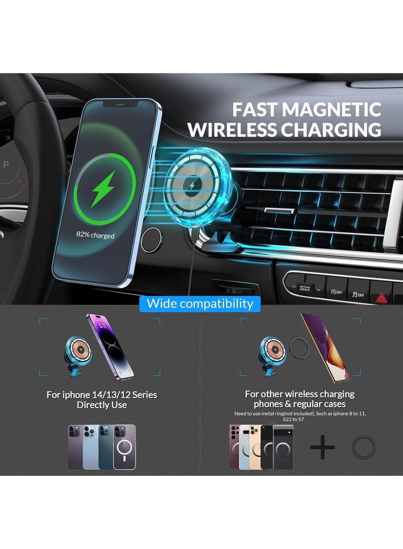 Barakah Magnetic Car Wireless Charger for iPhone 16/15/14/13/12 Pro Plus Max, Car Phone Holder with Ice Blue Breathing Light for Air Vent, 15W Fast Charging, Not easy to fall - Image 3