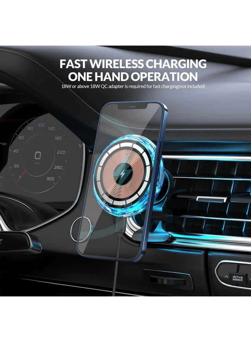 Barakah Magnetic Car Wireless Charger for iPhone 16/15/14/13/12 Pro Plus Max, Car Phone Holder with Ice Blue Breathing Light for Air Vent, 15W Fast Charging, Not easy to fall - Image 5