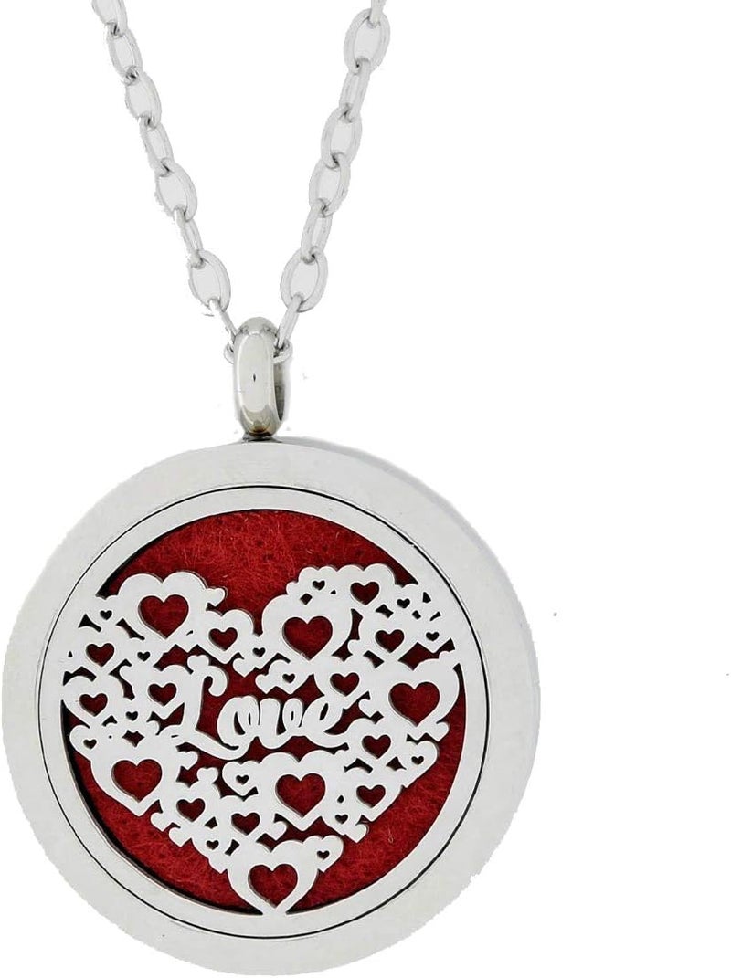 Simply Essential Solutions Aromatherapy Essential Oil Diffuser Stainless Steel 30MM Silver Magnetic Locket Pendant 2 Sizes Chain Necklace, Refill Pads & Diffuser Bracelet in a Velvet Bag (Loveheart) 