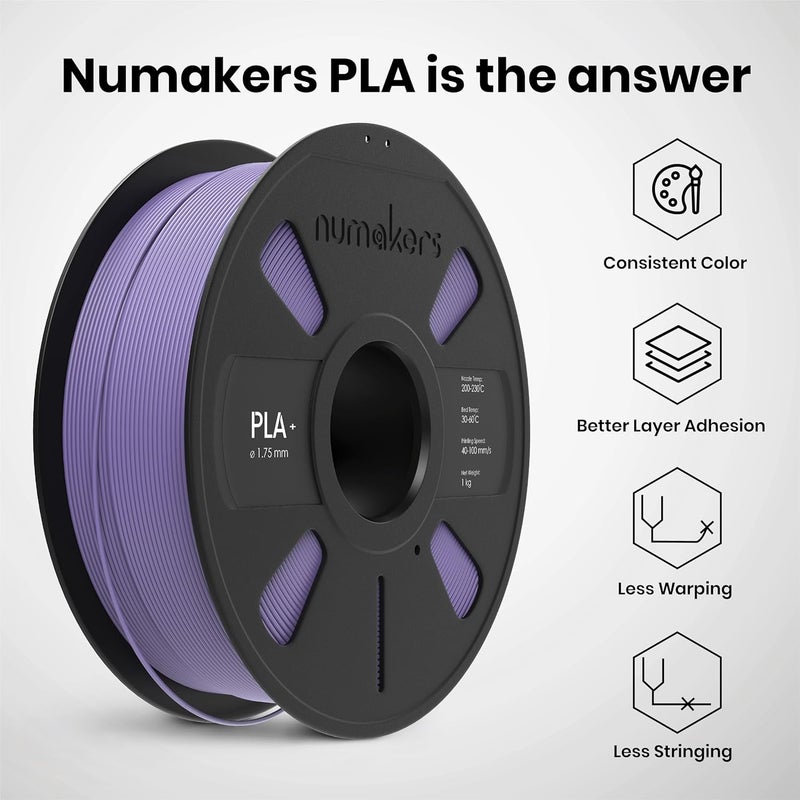 NUMAKERS PLA+ 3D Printer Filament, 1.75mm, Dimensional Accuracy +/- 0.03 mm, 1 kg Spool (2.2 lbs), Compatible with Most FDM Printers (Lavender Violet) - Image 4