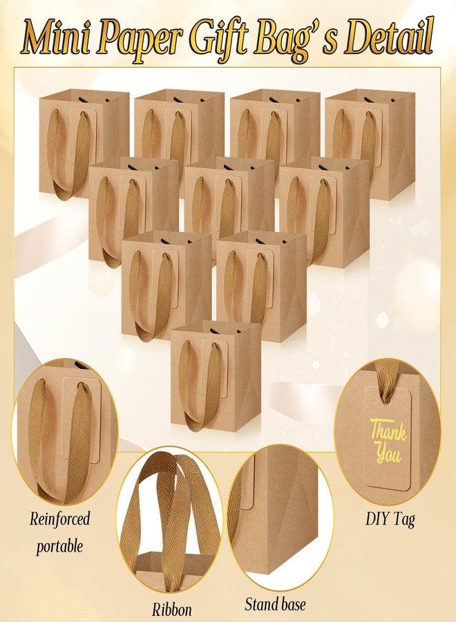 Kolldenn 50 Pcs Small Brown Gift Bags with Handles 4"×4"×4" Mini Kraft Paper Square Gift Bags Bulk with 50 Blank DIY Tags for Wedding Birthday Graduation Shopping Business Party - Image 3